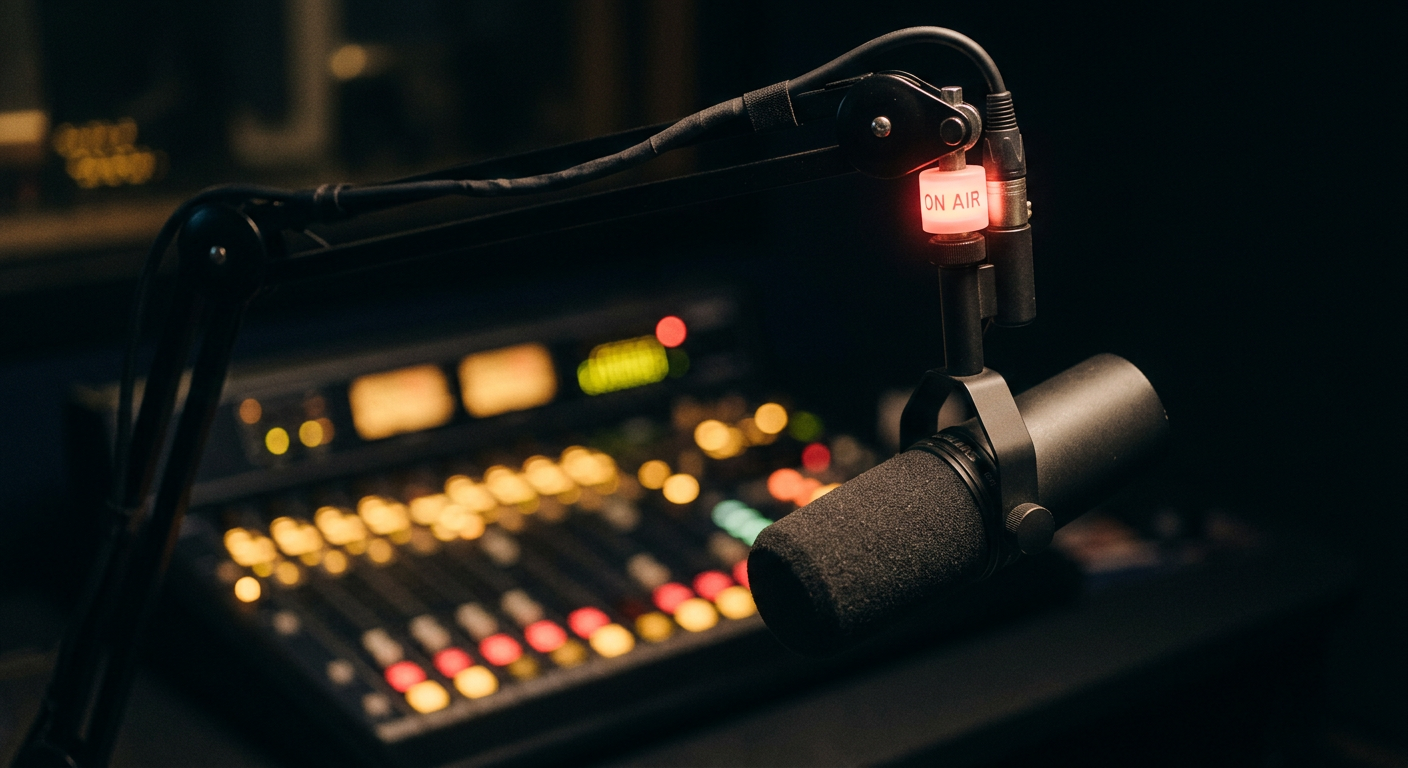 A radio studio with microphones